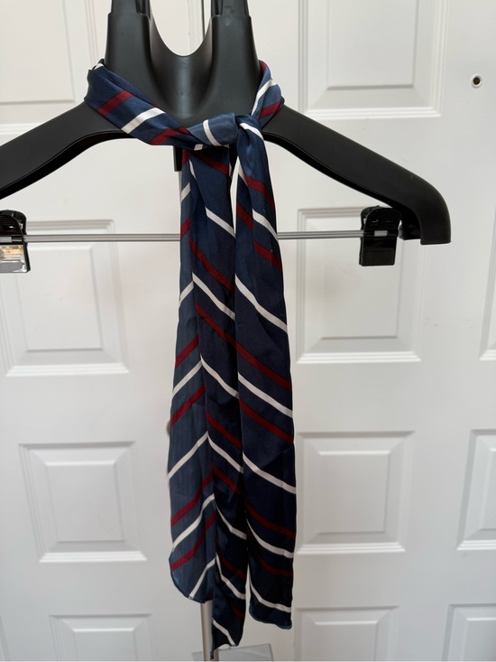 unknown Accessories - Striped Navy Silk-Feel Scarf with Red & White Accents